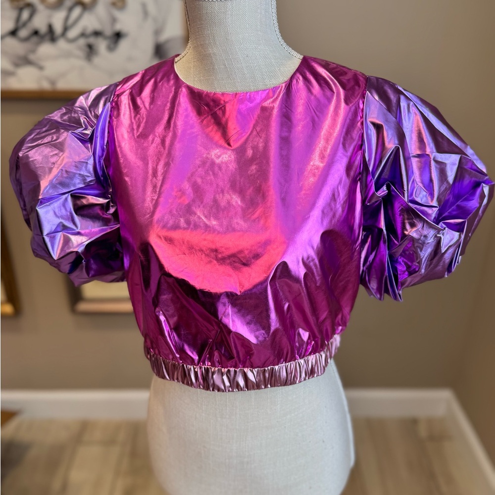 New! QUEEN OF SPARKLES Pink and Gold Metallic Mini Skirt and Top Set - Picture 8 of 9